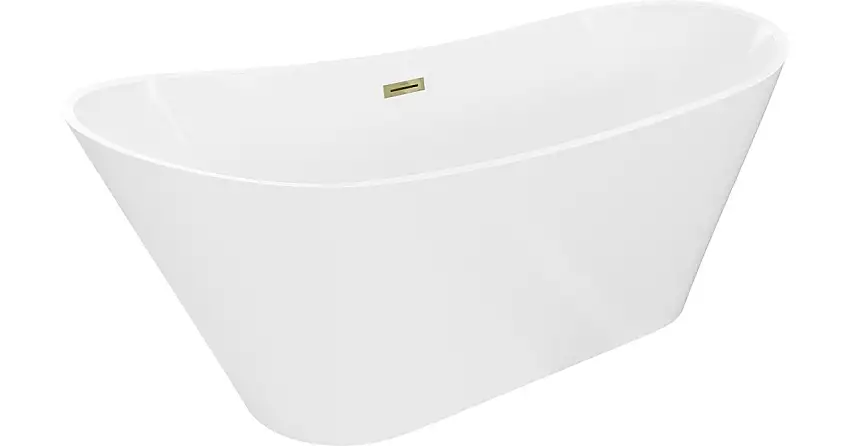 Mexen Dora freistehende Badewanne 160 x 75 cm, weiß, Überlauf gold - 52071607500-50