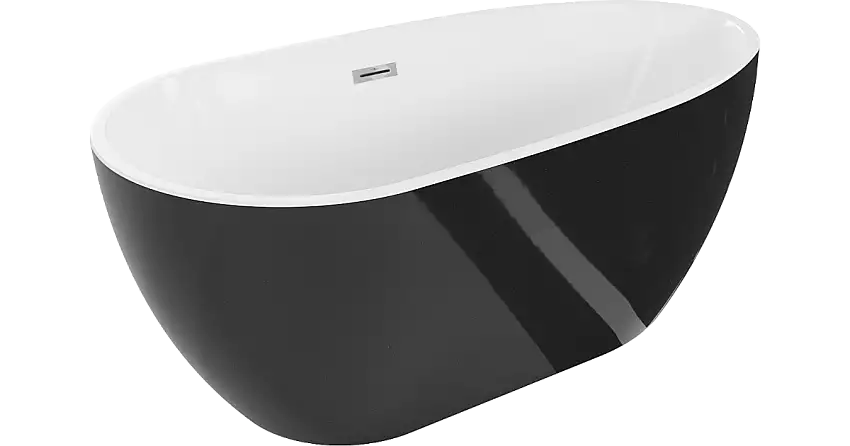 Mexen Eos freistehende Badewanne 150 x 75 cm, weiß/schwarz, Überlauf chrom - 52471507575-01