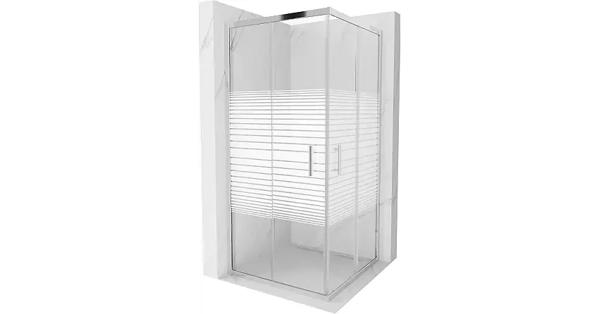 Mexen Rio Duschkabine quadratisch 90 x 90 cm, weiße Streifen, Chrom - 860-090-090-01-20