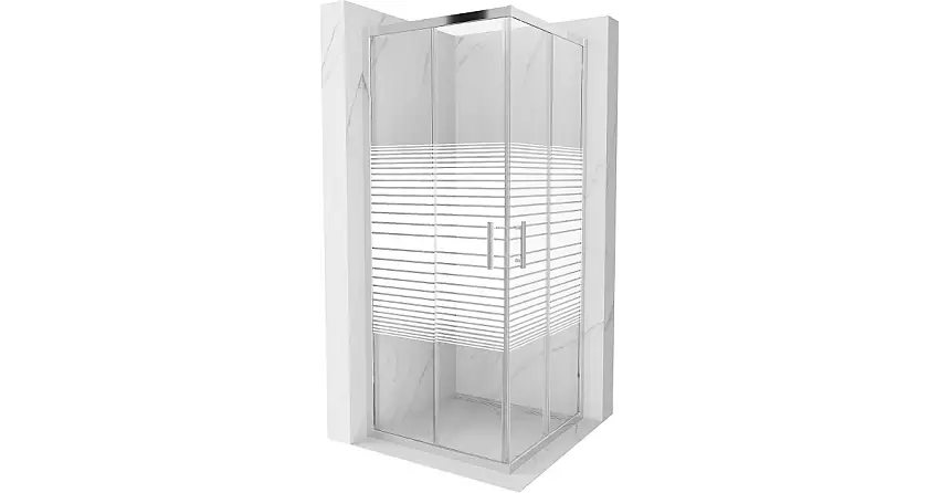 Mexen Rio quadratische Duschkabine 80 x 80 cm, weiße Streifen, Chrom - 860-080-080-01-20