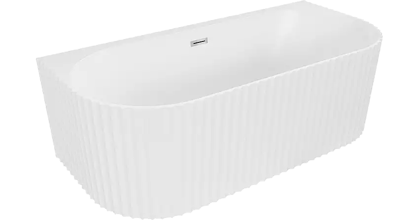 Mexen Sella freistehende an der Wand montierte geriffelte Badewanne 170 x 80 cm, weiß matt, Überlauf chrom - 52711708001-01