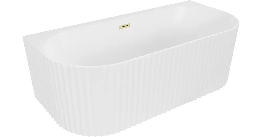 Mexen Sella freistehende Wandbadewanne geriffelt 170 x 80 cm, weiß matt, Überlauf gold gebürstet - 52711708001-55