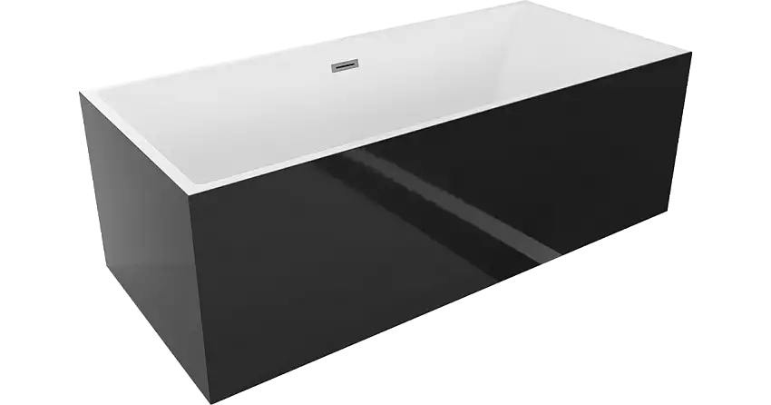 Mexen Vigo freistehende Badewanne 178,5 x 80 cm, weiß/schwarz, Überlauf gun metal - 51251788075-95
