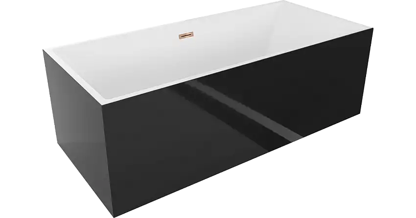 Mexen Vigo freistehende Badewanne 178,5 x 80 cm, weiß/schwarz, Überlauf Roségold - 51251788075-60