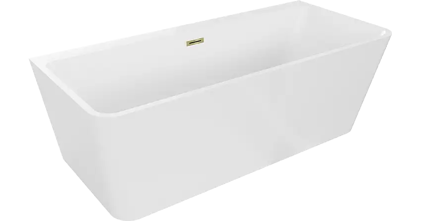 Mexen Volta freistehende an der Wand montierte Badewanne 150 x 75 cm, weiß, Überlauf gold - 51131507500-50