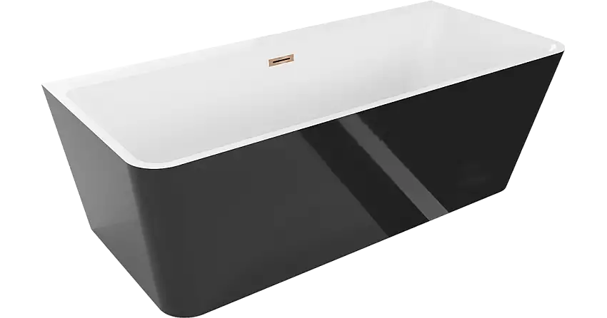 Mexen Volta freistehende, wandstehende Badewanne 150 x 75 cm, weiß/schwarz, Überlauf Roségold - 51131507575-60