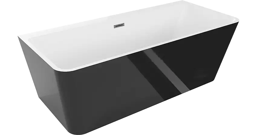 Mexen Volta freistehende Wandwanne 170 x 75 cm, weiß/schwarz, Überlauf gebürstet Gun Gray - 51131707575-66