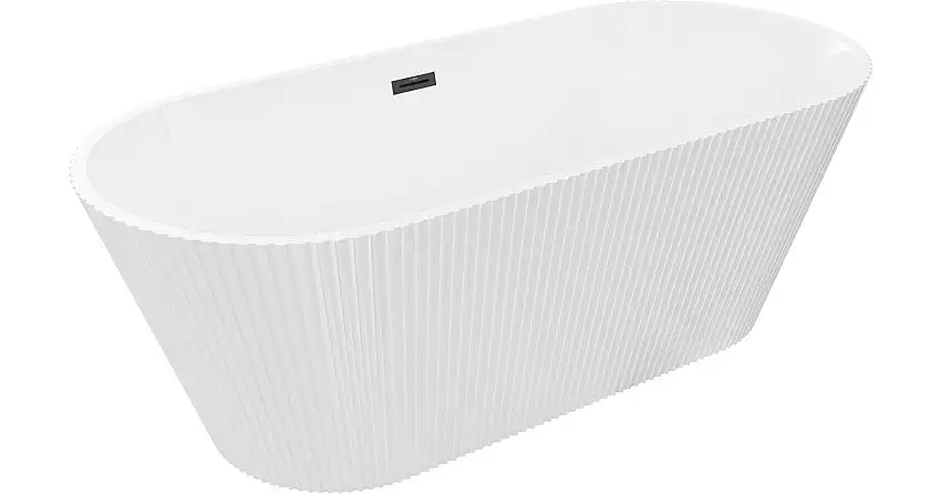 Mexen Yara freistehende geriffelte Badewanne 170 x 75 cm, weiß, schwarzer Überlauf - 52861707500-70