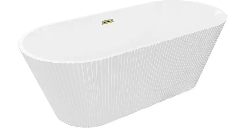 Mexen Yara freistehende, geriffelte Badewanne 170 x 75 cm, weiß, Überlauf gold - 52861707500-50