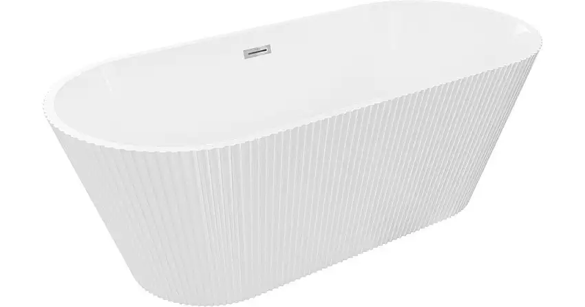 Mexen Yara freistehende gerillte Badewanne 170 x 75 cm, weiß, Überlauf chrom - 52861707500-01