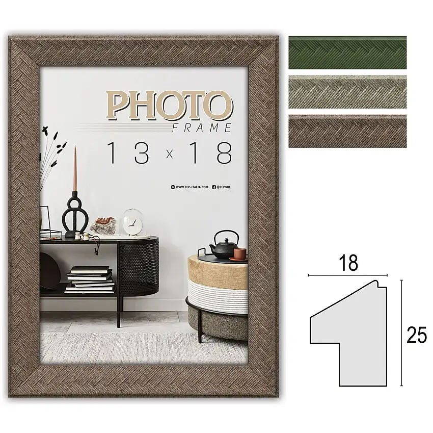 ZEP Bilderrahmen Levanto Polystyrol Wabenstruktur Klarglas Grün Braun Grau