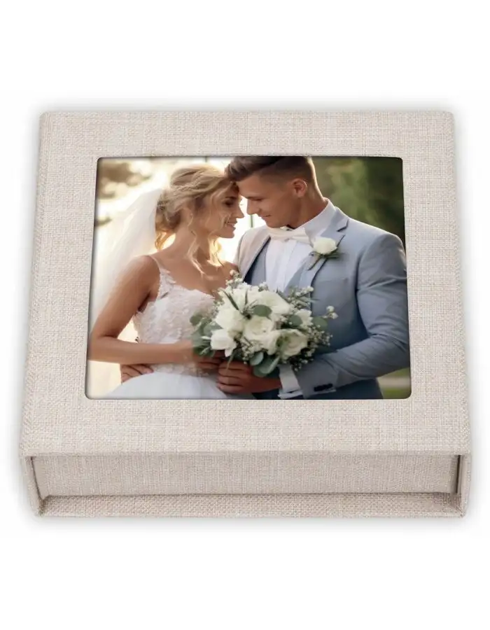 ZEP USB Box Modena Leinen beige 11x11x3 cm mit Fotoausschnitt ohne USB-Stick