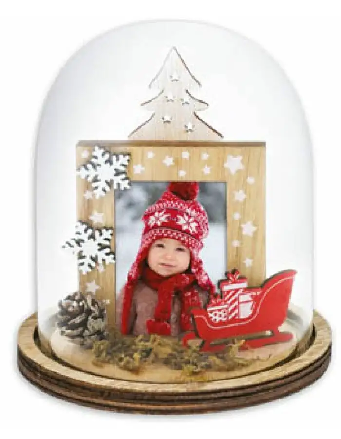 ZEP Weihnachts-Fotorahmen Herman Glaskuppel 5x7 cm Holz Rot