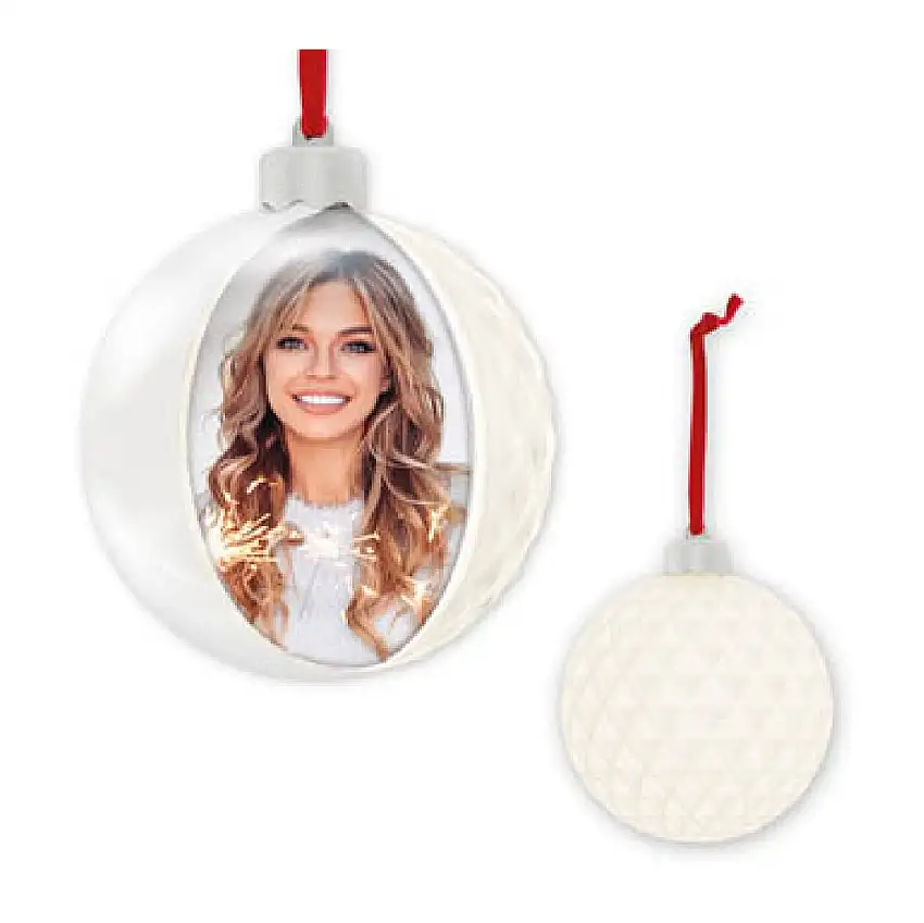 ZEP Weihnachtskugel Deko mit Foto 10x10 cm Weiß zum Hängen