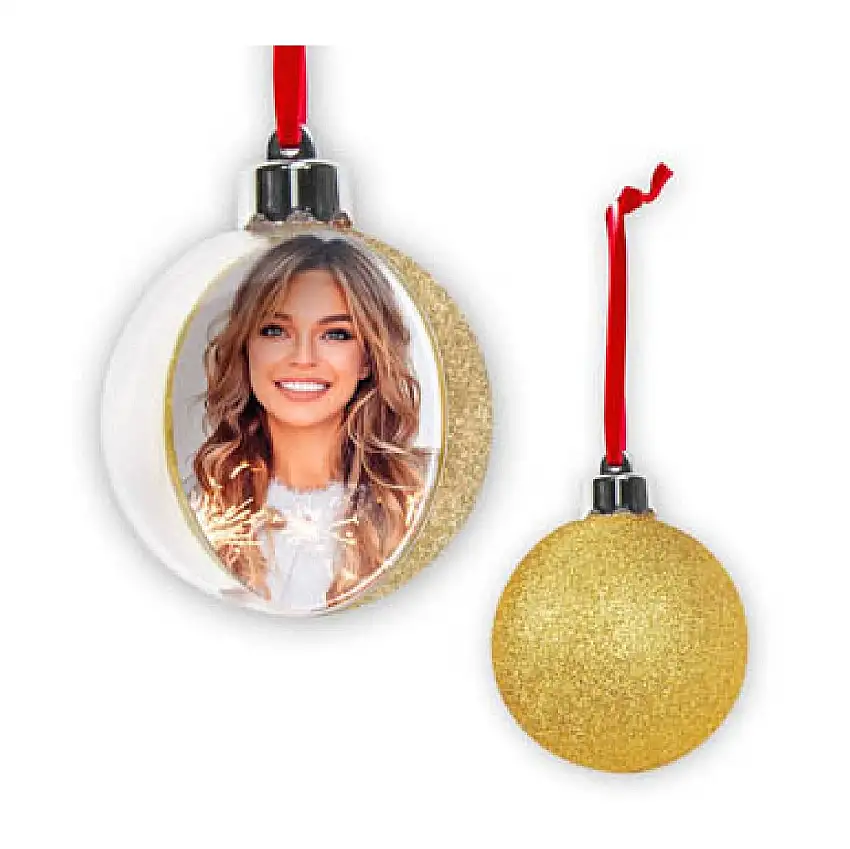 ZEP Weihnachtskugel mit Foto 10x10 cm Gold zum Hängen