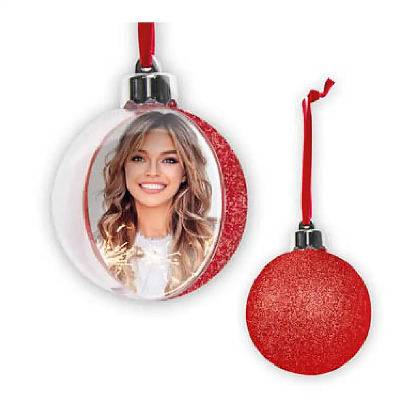 ZEP Weihnachtskugel mit Foto 10x10 cm Rot zum Hängen