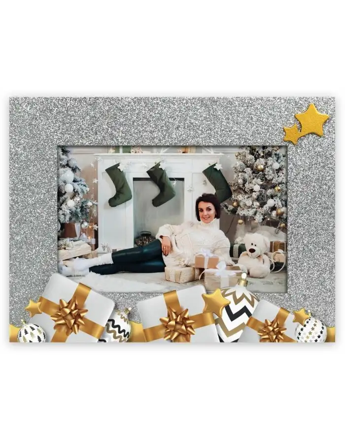 ZEP ZT2024 Silvy 10x15 cm Holzbilderrahmen Silber Gold Stern Weihnachten